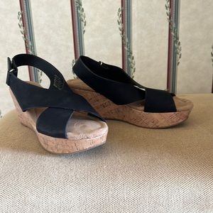 Black sandal wedges with Velcro close size 7.5 and worn once